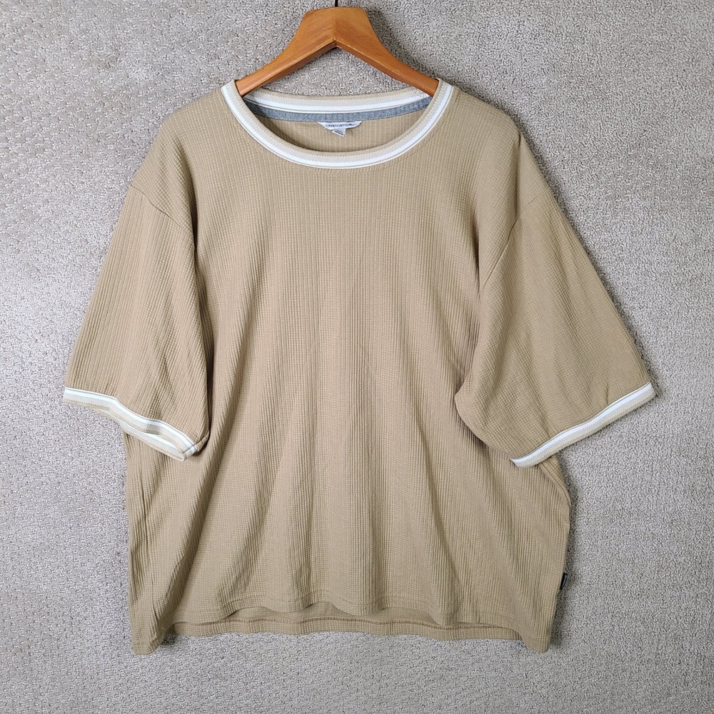 Distortion Shirt Mens 3XL Tan Waffle Knit Crew Neck Short Sleeve Cotton Casual
